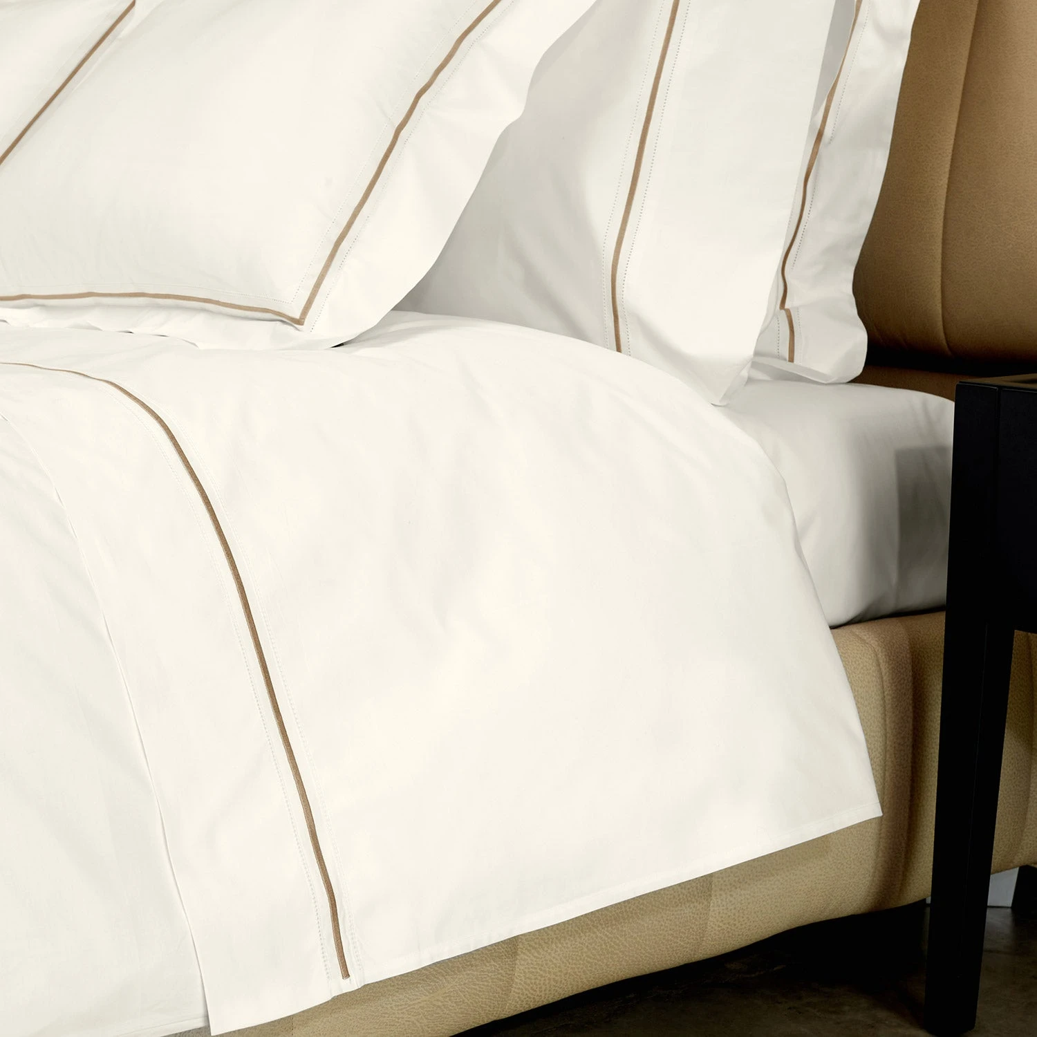Gramercy Sheets & Pillowcases, Ivory/Coffee 4 Gramercy Sheets & Pillowcases, Ivory/Coffee - Image 2