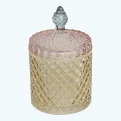 Depression Glass Diamond Storage Jar, Light Yellow