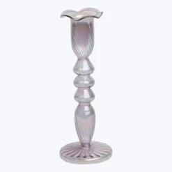 Tulip Glass Candlestick, Purple