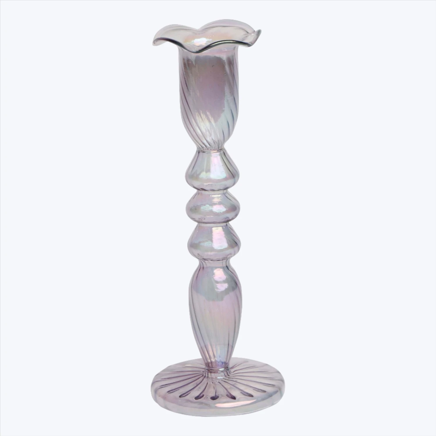 Tulip Glass Candlestick, Purple 3 Tulip Glass Candlestick, Purple