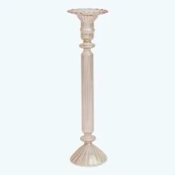 Roman Column Glass Candlestick, Light Rose